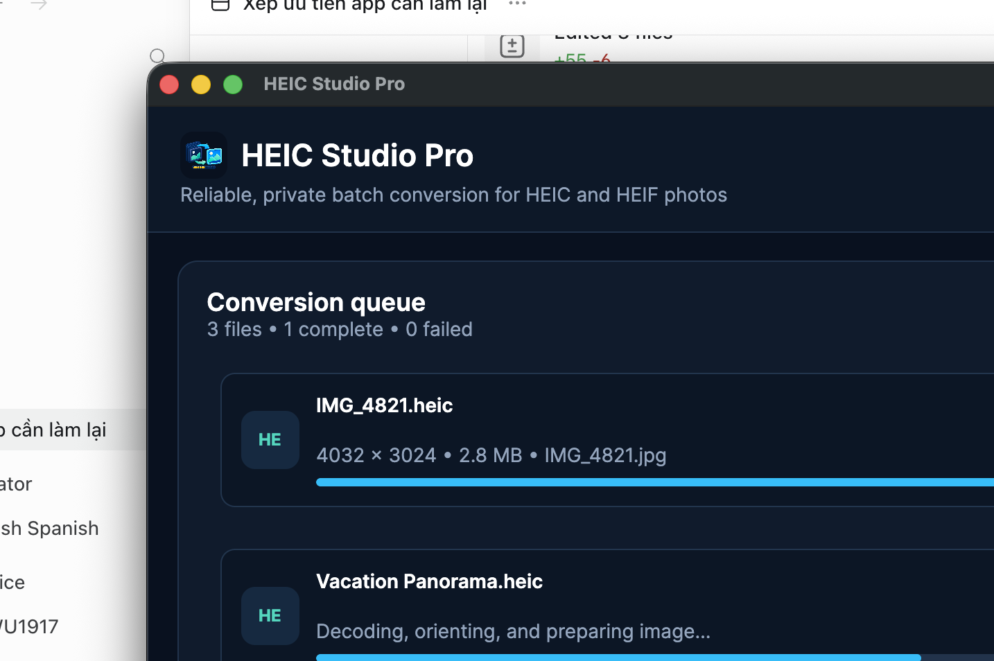 HEIC Studio Pro conversion queue and output controls